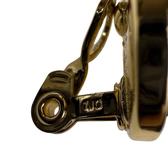 Ralph Lauren Gold Tone Clip-On Earrings Vintage Monogrammed Dome Design 1 Inch - Picture 5 of 6